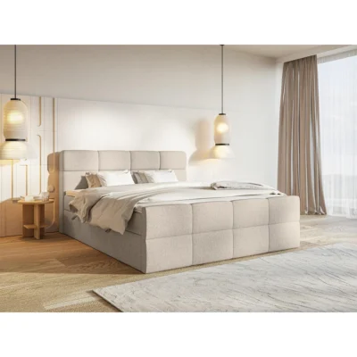 Fedve Boxspringbett ALZEA in Beige, Liegefläche 140x200 cm – mit Bettkasten, Bonellfederkern